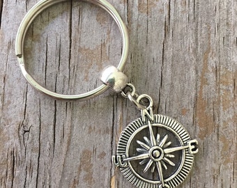 Compass Initial Keychain, Compass Key Ring, Graduate Key