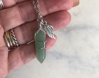 Angel Wing  Necklace, Crystal Necklace, Wing Charm, Pick Wrap Crystal, Remembrance Necklace, Angel Wing  Necklace