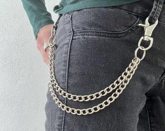 Double Layered Steel Wallet Chain: Two Chains, Industrial Clasps