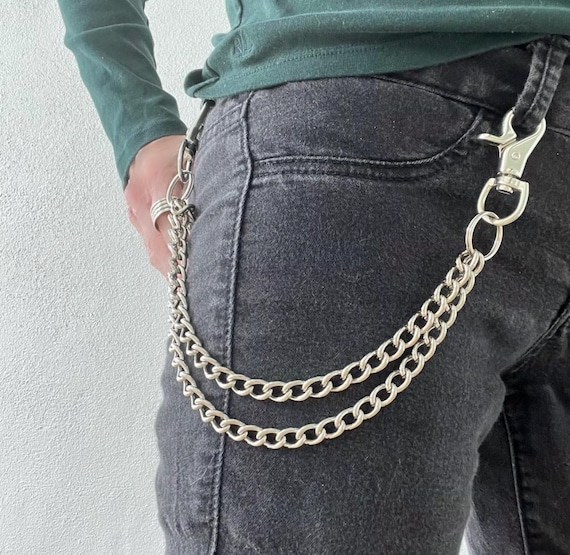 Double Layered Steel Wallet Chain: Two Chains, Industrial Clasps