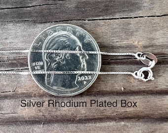 Sterling Silver 925 Rhodium Plated Box Replacement Chain 18 inch