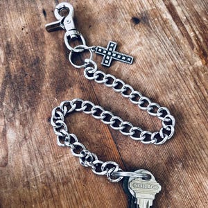 Cadena de acero para billetera con cruz celta, cadena pesada con llavero y colgante de cruz irlandesa, elija la cruz