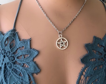 Pentacle Pendant Necklace, Wiccan Charm Gothic Pentagram, Pentacle Cutout Charm, Witchy Charm