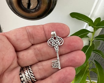 Sterling Silver 925 Celtic Knot Key Pendant, Irish Love Symbol, Scrollwork Key