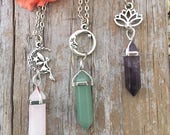 Crystal Fairy Necklace, Lotus Crystal Necklace, Crystal Moon Necklace, You Pick, Healing Crystal NW