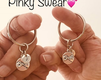 Pinky Swear 2 Keychains, Pinky Promise Key Chain Pair, initial Pinky Swear Key Rings, Two Secret Friends Key Rings, Personalized Keyrings