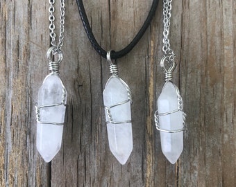 Quartz Crystal Necklace, Wire Wrapped Crystal Necklace, Natural Quartz Crystal Pendant