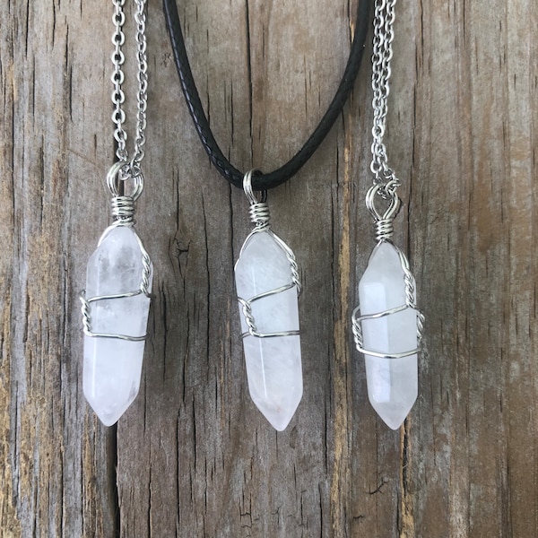 Quartz Crystal Necklace, Wire Wrapped Crystal Necklace, Natural Quartz Crystal Pendant