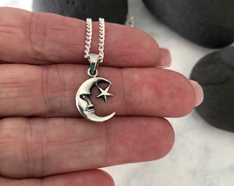 Moon and Star Necklace - Etsy