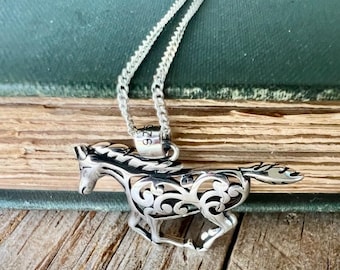 Sterling Silver Horse Pendant, Galloping Celtic Pony, Equestrian Jewelry For Horse Lovers