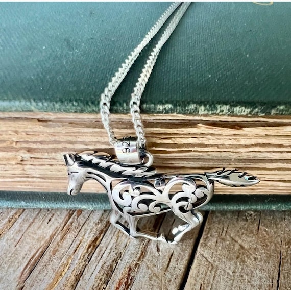 Sterling Silver Horse Pendant, Galloping Horse, Celtic Pony, Racehorse, Colt or Mare, Equestrian Jewelry