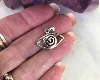 Sterling Silver Evil Eye Pendant: All Seeing Eye Good Luck Charm, Protection Jewelry, Cutout