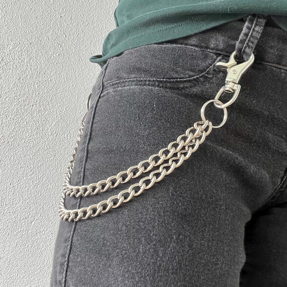 Double Layered Steel Wallet Chain: Two Chains, Industrial Clasps