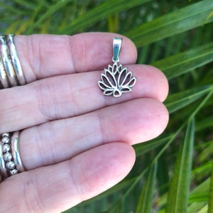 925 Sterling Silver Lotus Flower, Small Lotus Pendant, Simple Cut out Lotus Charm, Meditation Charm  le