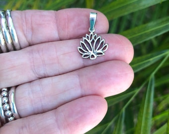 925 Sterling Silver Lotus Flower, Small Lotus Pendant, Simple Cut out Lotus Charm, Meditation Charm  le