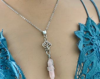 Crystal Fairy Necklace, Wrapped Crystal Necklace, Lotus Crystal Pendant, Crystal Pentacle Necklace, Gemstone Necklace New Style WPL