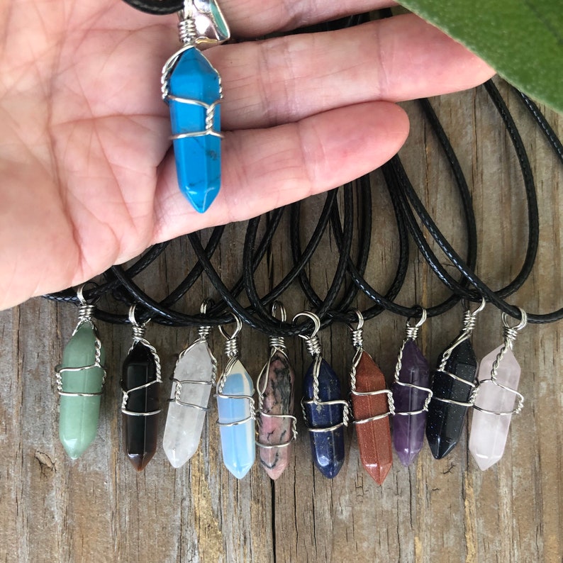 Crystal Necklace Wire Wrapped Crystal Necklace Healing Etsy