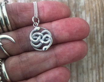 Solid 925 Sterling Silver Snake Charm, Curled Serpent Pendant, Gemini, Two Head Twisted Snake Charm ys