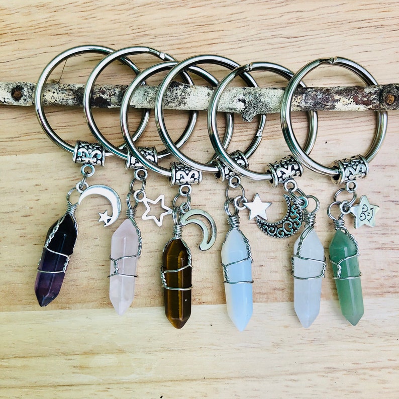 Crystal Keychain Crystal Key Chain With Charm Gemstone Charm Etsy