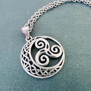 Sterling Silver Celtic Moon Triskelion Pendant, Triple Spiral Pagan ...