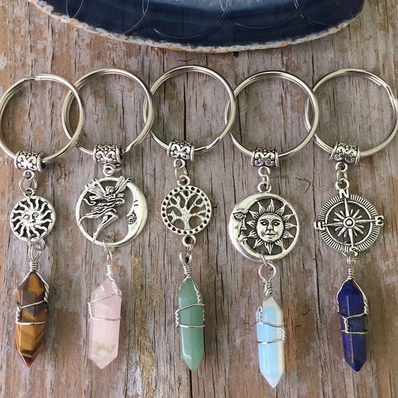 Crystal Key Chains Gemstone Charm Keychains Wrapped Crystal Key
