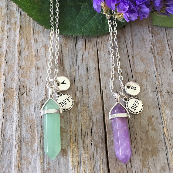 BFF Necklace, 2 Crystal Best Friends BFF Necklaces, Best Friends Initial  Necklaces for 2, Best Friends Forever/ Pick Crystals 