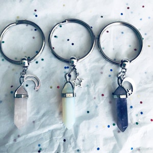 Crystal Moon Star Keychain Celestial Keyholder  Gemstone New Car Gift, Choose Charm Keyring pl N