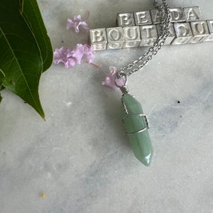 Green Aventurine Crystal Necklace: Silver Wire Wrapped Adventurine Stone