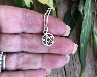 Silver Tiny Pentacle,  Teeny Tiny Pentagram 925 Sterling Silver Wiccan Gothic Jewelry, Teeny Pentagram Jewelry