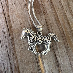 Sterling Silver Horse Pendant Necklace: Celtic trotting Pony Charm, Horse Lover Jewelry