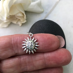 Sterling Silver Sun Face Charm, Tiny Smiling Sun Pendant, Happy Sun, Summer Sun, Silver Sunface Jewelry, Smile Sun Necklace