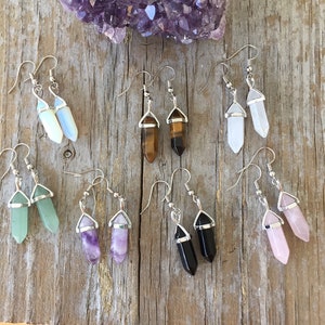 Crystal Point Earrings, Amethyst Earrings, Small Crystal Points, Healing Crystal Earrings, Aventurine, Rose Quartz, Get Single or Pair