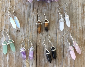 Crystal Point Earrings, Amethyst Earrings, Small Crystal Points, Healing Crystal Earrings, Aventurine, Rose Quartz, Get Single or Pair