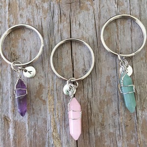 Crystal Initial Keychain/ Crystal Key Chain/ Wrapped Crystal Keyring/ Initial Key Chain/ Healing Crystals/ Crystal Key Holder image 6