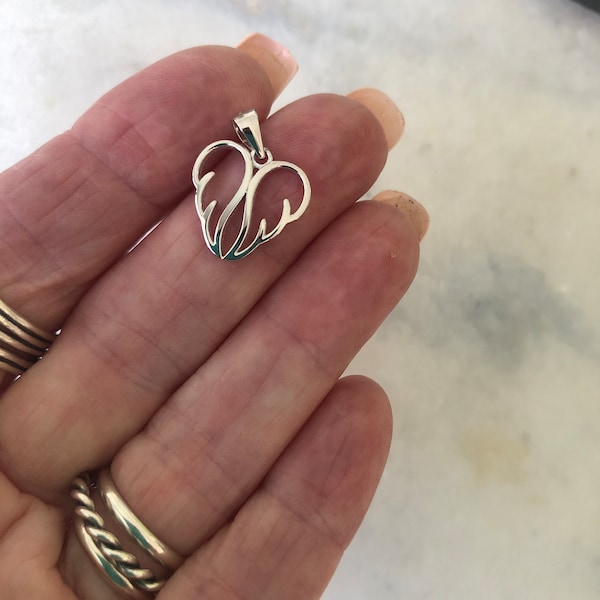 Solid 925 Sterling Silver Wings, Angel Wing Charm, Flaming Heart Shaped Wings Charm, Forever Heart Wing ys
