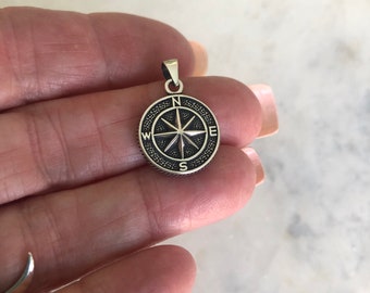 Solid 925 Sterling Silver Compass , Sterling Compass Pendant, Silver Compass Small Medallion, Graduation, Journey ys