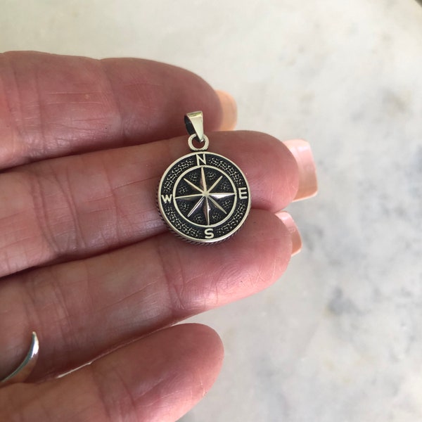 Solid 925 Sterling Silver Compass , Sterling Compass Pendant, Silver Compass Small Medallion, Graduation, Journey ys