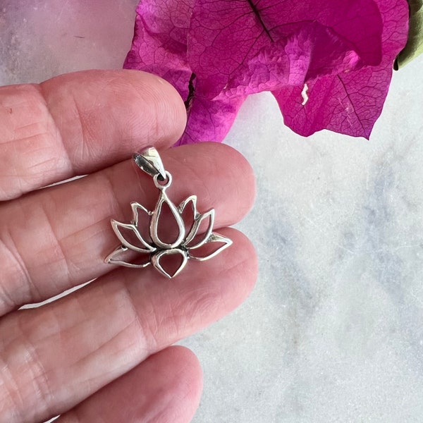 Sterling Silver Lotus Flower, Solid 925 Silver Lotus Charm, Meditation Charm