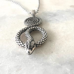 Sterling Silber Schlange Anhänger Halskette: Coiled Serpent Charm