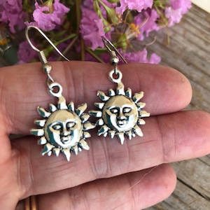 Sun Face Earrings, Celestial Sun Earrings, Dangle Sun Earrings