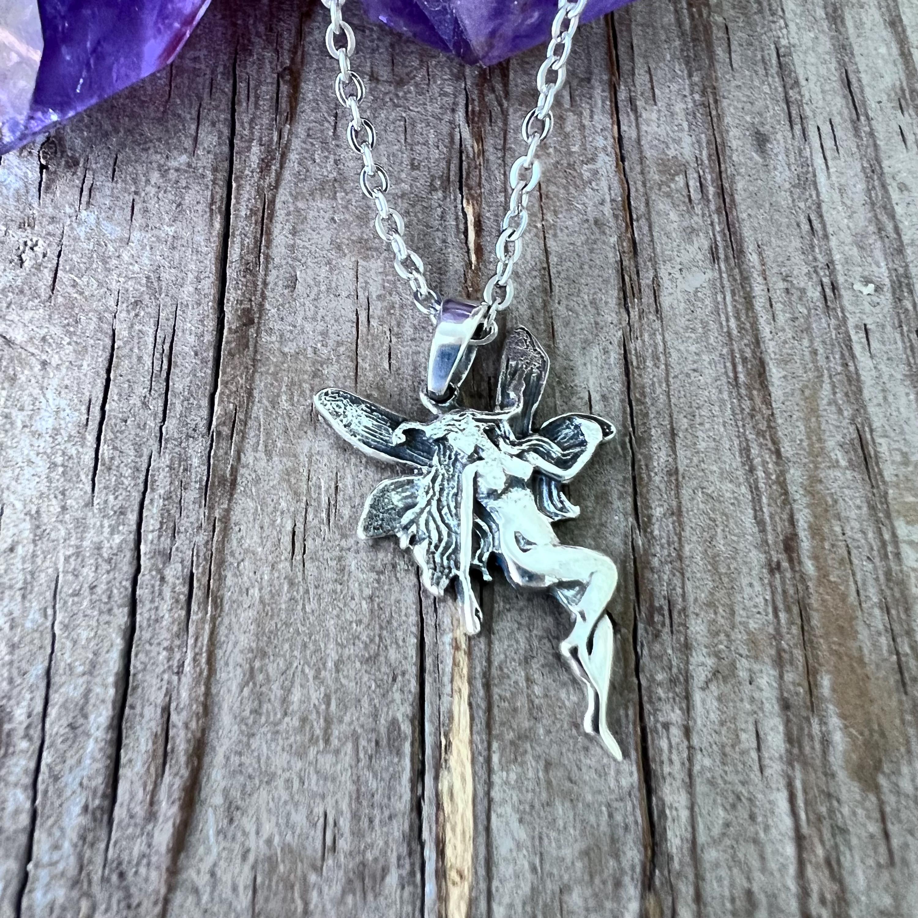 Silver Fairy Pendant , Sterling Silver Fairy Charm Fantasy