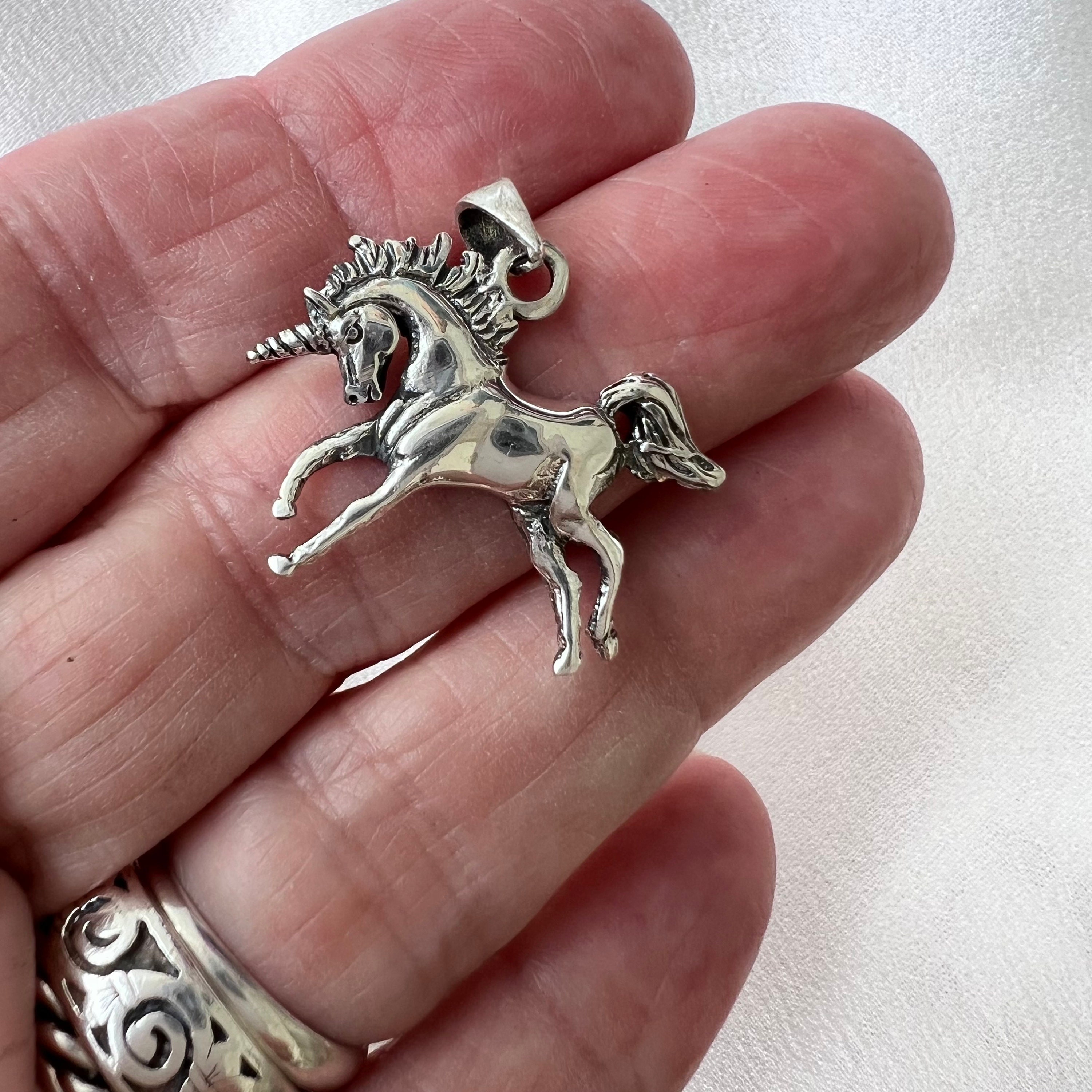 WithLoveSilver Solid Sterling Silver 925 Unicorn Horse Head Charm Ring - Size 7