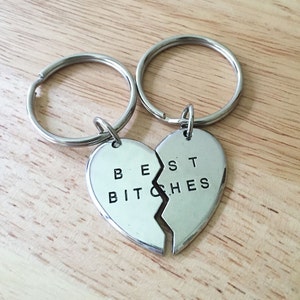 Best Bitches Keychains/ 2 Best Bitches Split Heart Key Chains/ Best Bitches Keyrings/ Best Bitches Keychains/ Best Friends Key Rings