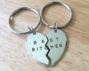 Best Bitches Keychains/ 2 Best Bitches Split Heart Key Chains/ Best Bitches Keyrings/ Best Bitches Keychains/ Best Friends Key Rings