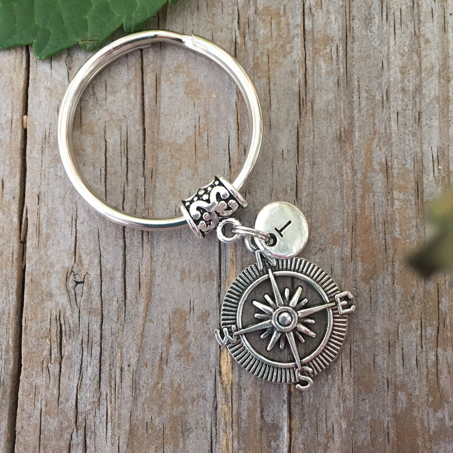 Compass Keychain Compass Initial Key Ring Personalized Etsy