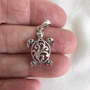 Silver Turtle Pendant, Sterling 925 Filigree Tortoise Charm, Nature Jewelry Gift for Her, Sea Life