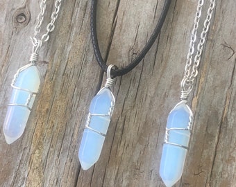 Opalite Necklace. Wire Wrapped Crystal Necklace,  Crystal Man Made Opalite
