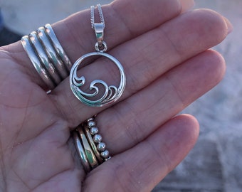 Handcrafted 925 Sterling Silver  Wave Pendant, Silver Water Charm, Openwork Wave, Cancer Zodiac, Water Element,  Beach Jewelry