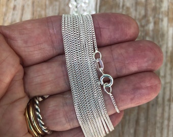 Silver Chain, 925 Sterling Silver Thin Curb  Chain, Add a Silver Curb Necklace Chain, Dainty Sterling 1mm Chain 16 inch 18 inch 20 inch