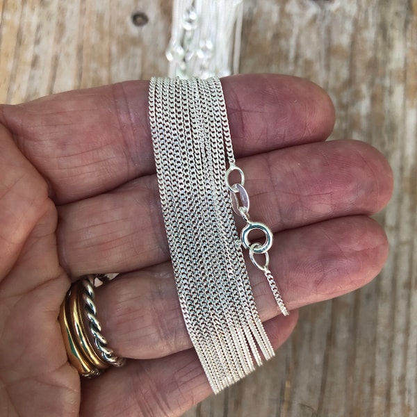 Silver Chain, 925 Sterling Silver Thin Curb  Chain, Add a Silver Curb Necklace Chain, Dainty Sterling 1mm Chain 16 inch 18 inch 20 inch